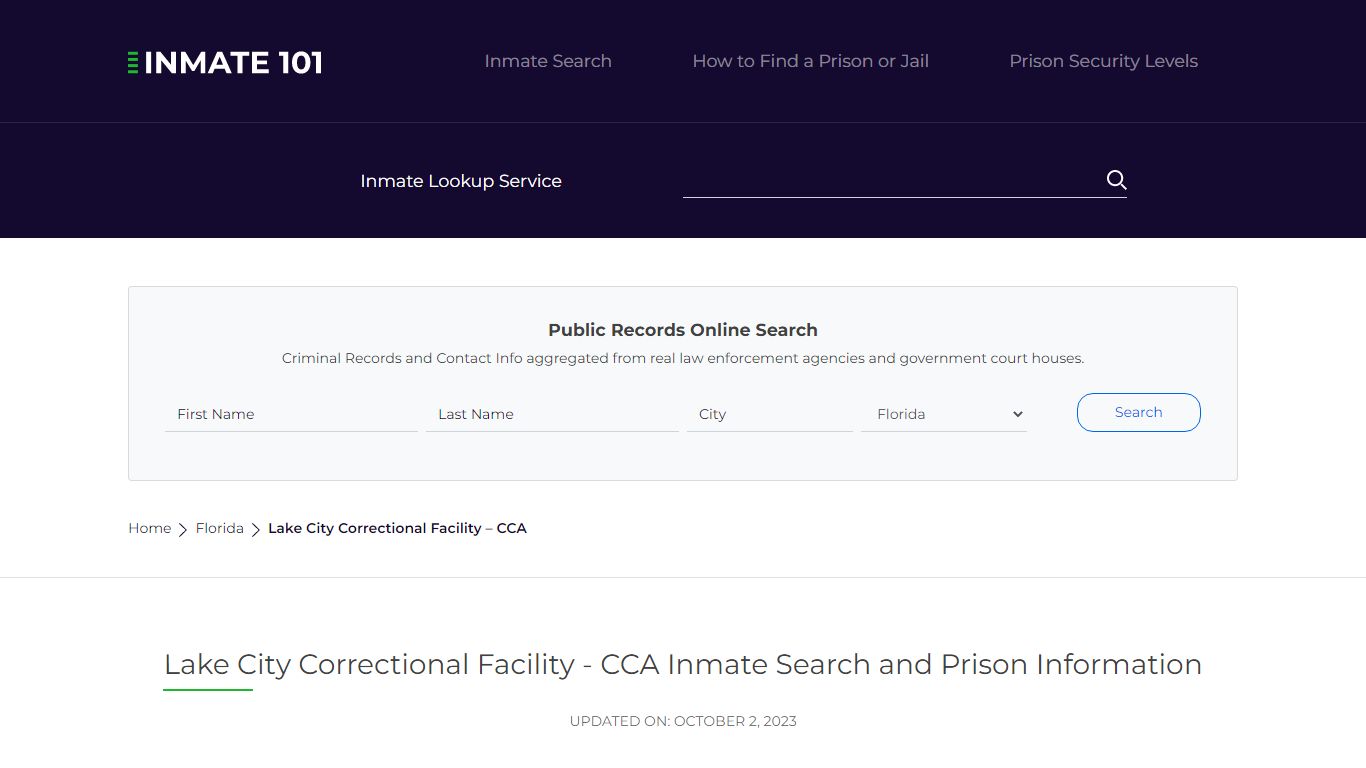 Lake City Correctional Facility - CCA Inmate Search, Visitation, Phone ...
